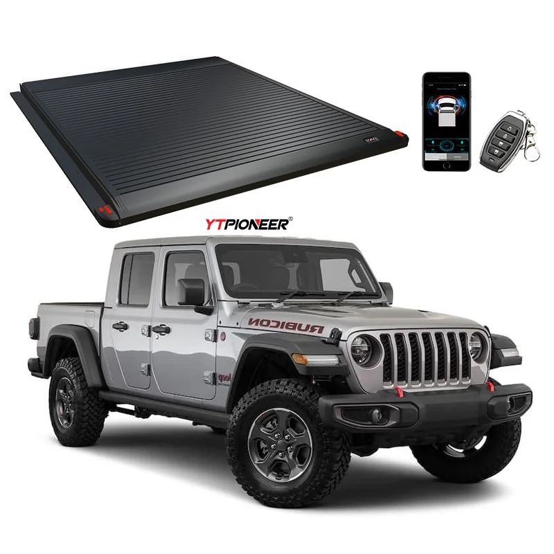 YTPIONEER Waterproof  Pickup Soft Roll Up Truck Bed Cover With Rollbar Electric Tonneau Cover For Jeep Gladiator Jt 2021