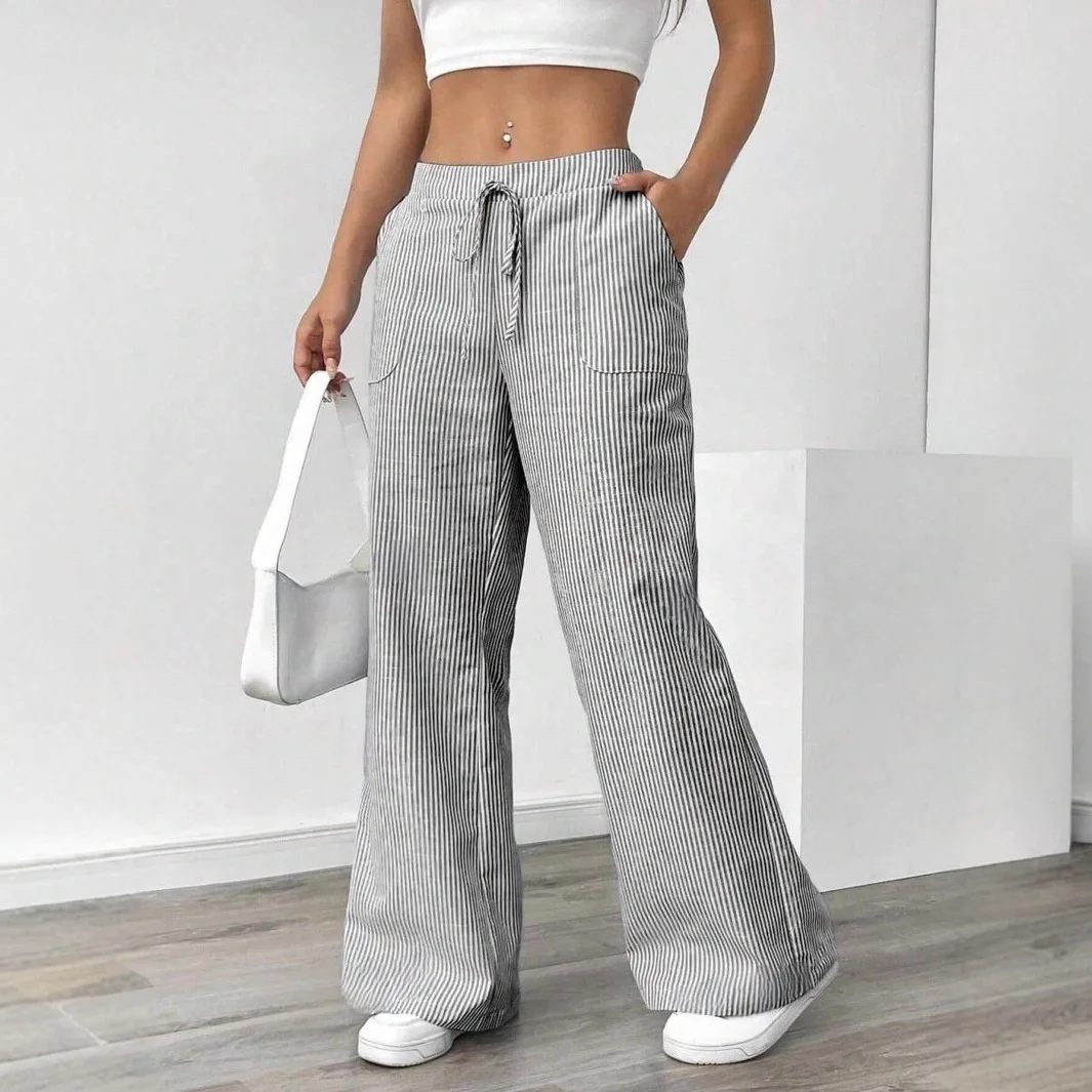 Nouveaux pantalons amples à rayures, pantalons décontractés fins et fluides à coupe droite pour femmes, pantalons longs, pantalons à rayures longues