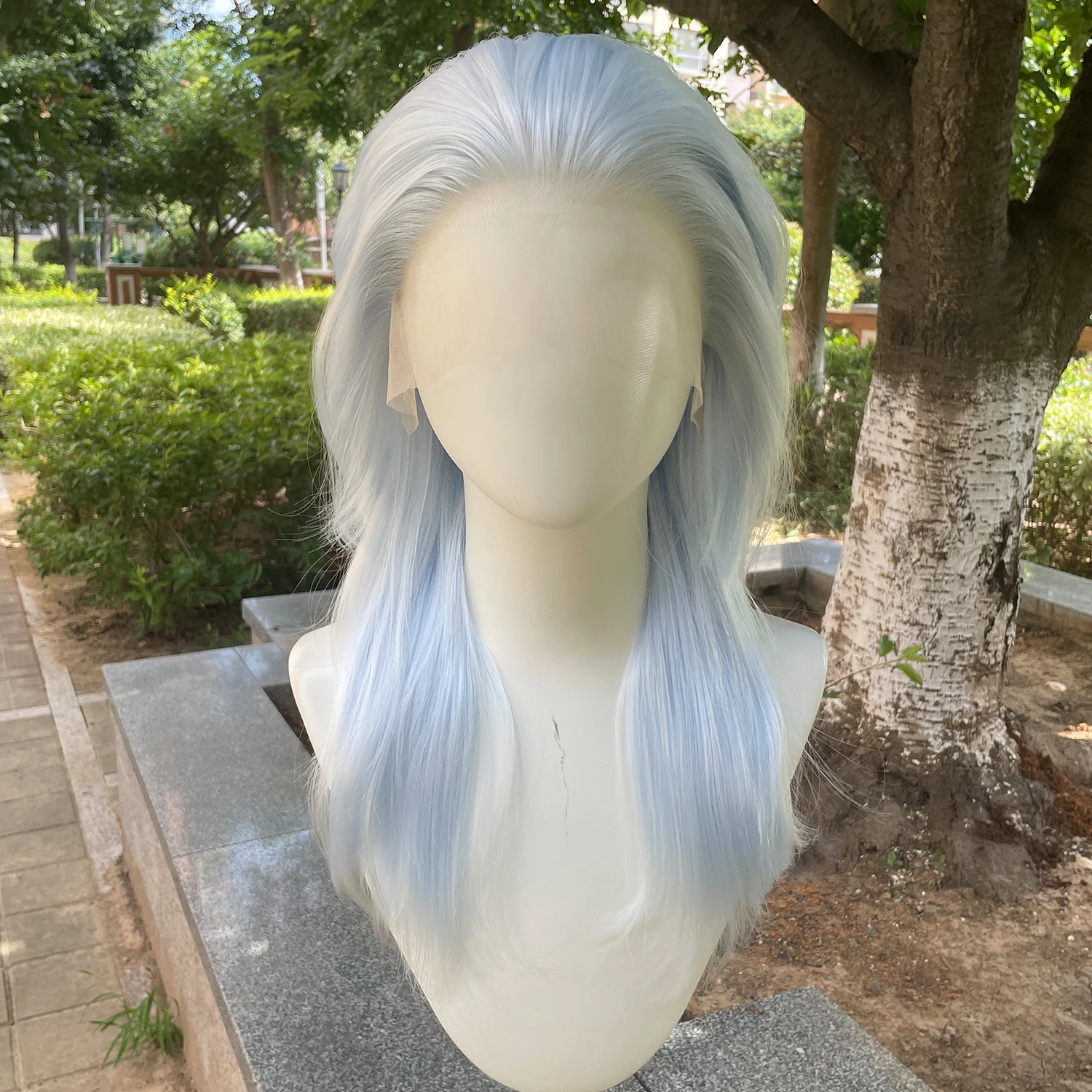 Dream Blue 13X4 Synthetic Lace Front Wigs for Women Shoulder Length Mullet Cosplay Wig for Men Half Hand Tied Glueless Natural