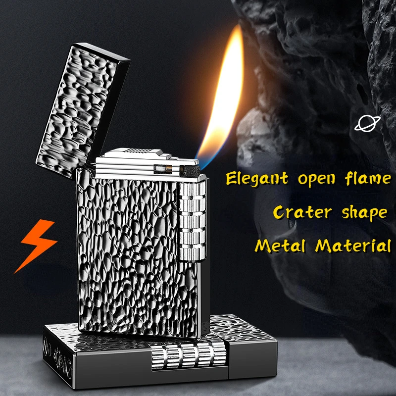 2024 Hot-selling Crater Side Sound Grinding Wheel Open Flame Lighter Metal Personalized Creative Inflatable Cigarette Lighter