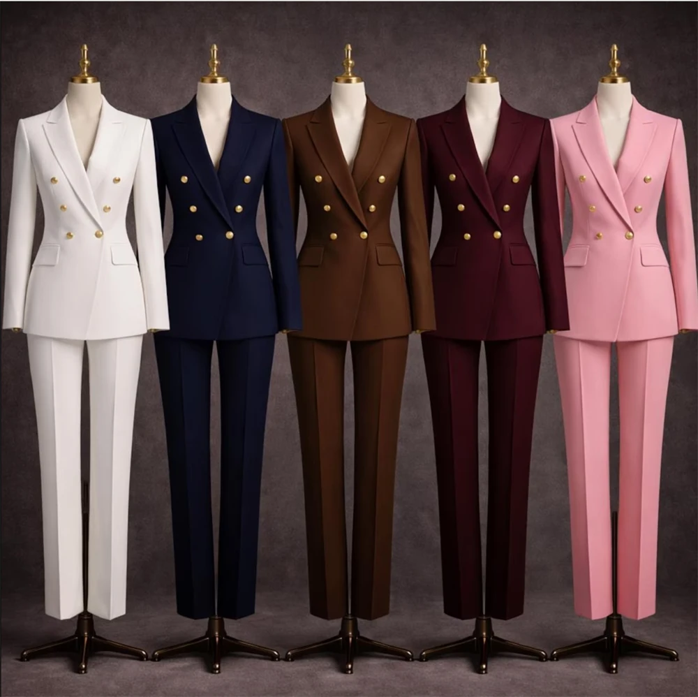 Women’s Suits Set 2 Pcs Luxury Double-Breasted Coat Pant Tailored Suit Wedding Guest Outfit Formal Pantsuit (Jacket+Pants)