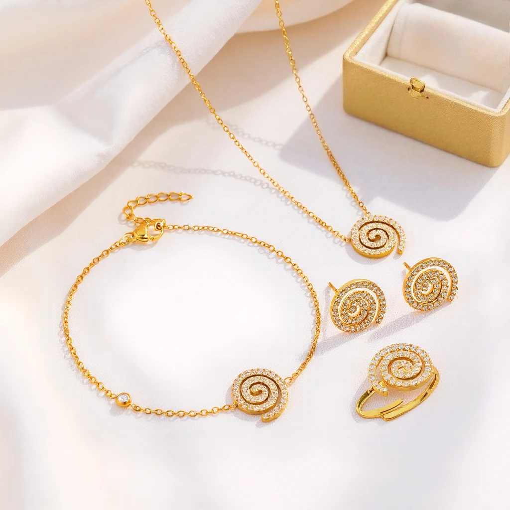 

4pcs Elegant Vintage Jewelry Set for Women Vortex shape Necklace golden Choker Bridal Wedding Bracelet Party Gift