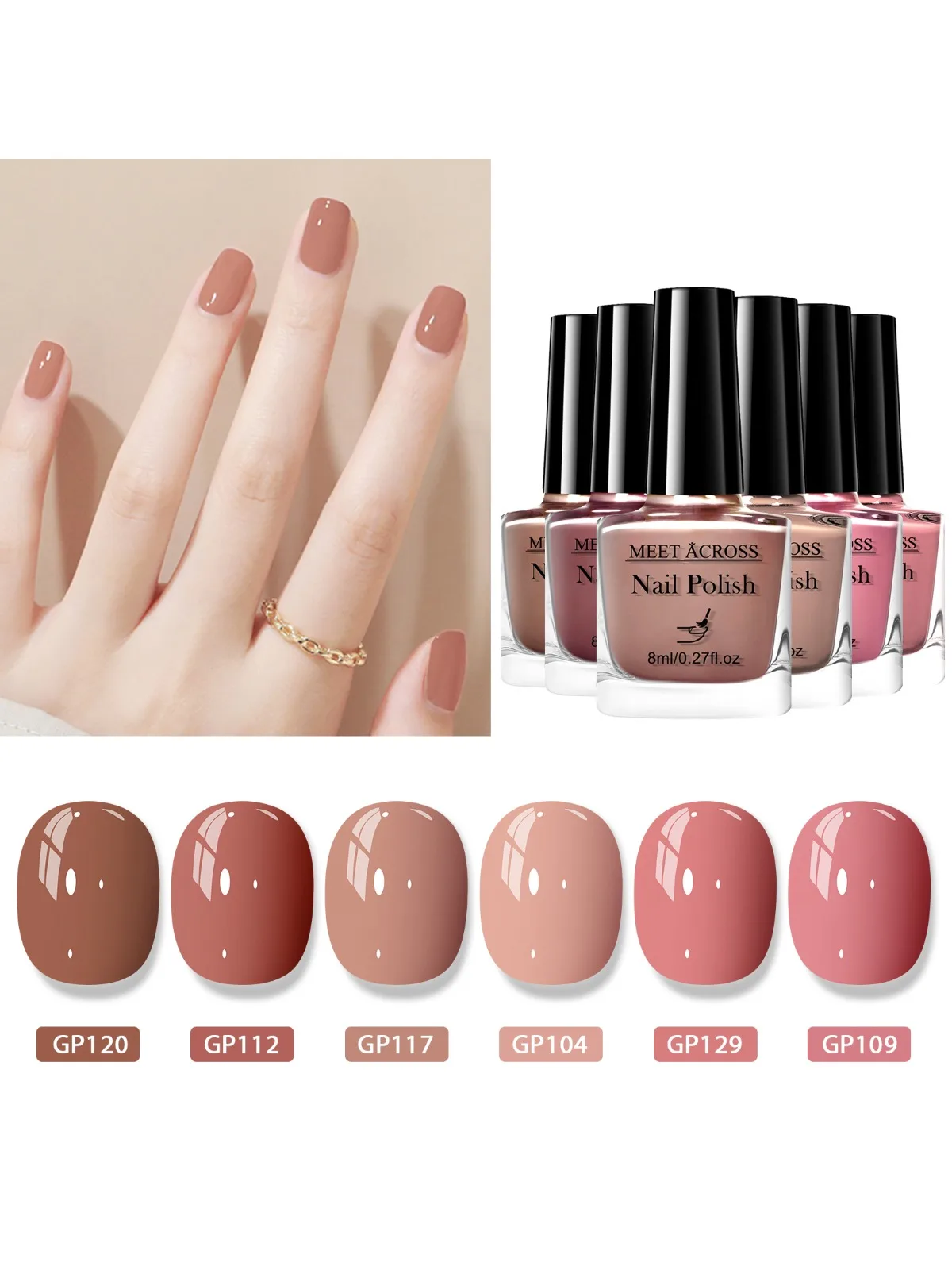 Vernis à ongles à base d'eau, longue durée, séchage rapide, pas besoin de lampe pour guérir les ongles, fournitures de manucure, 6 pièces/ensemble 8ml