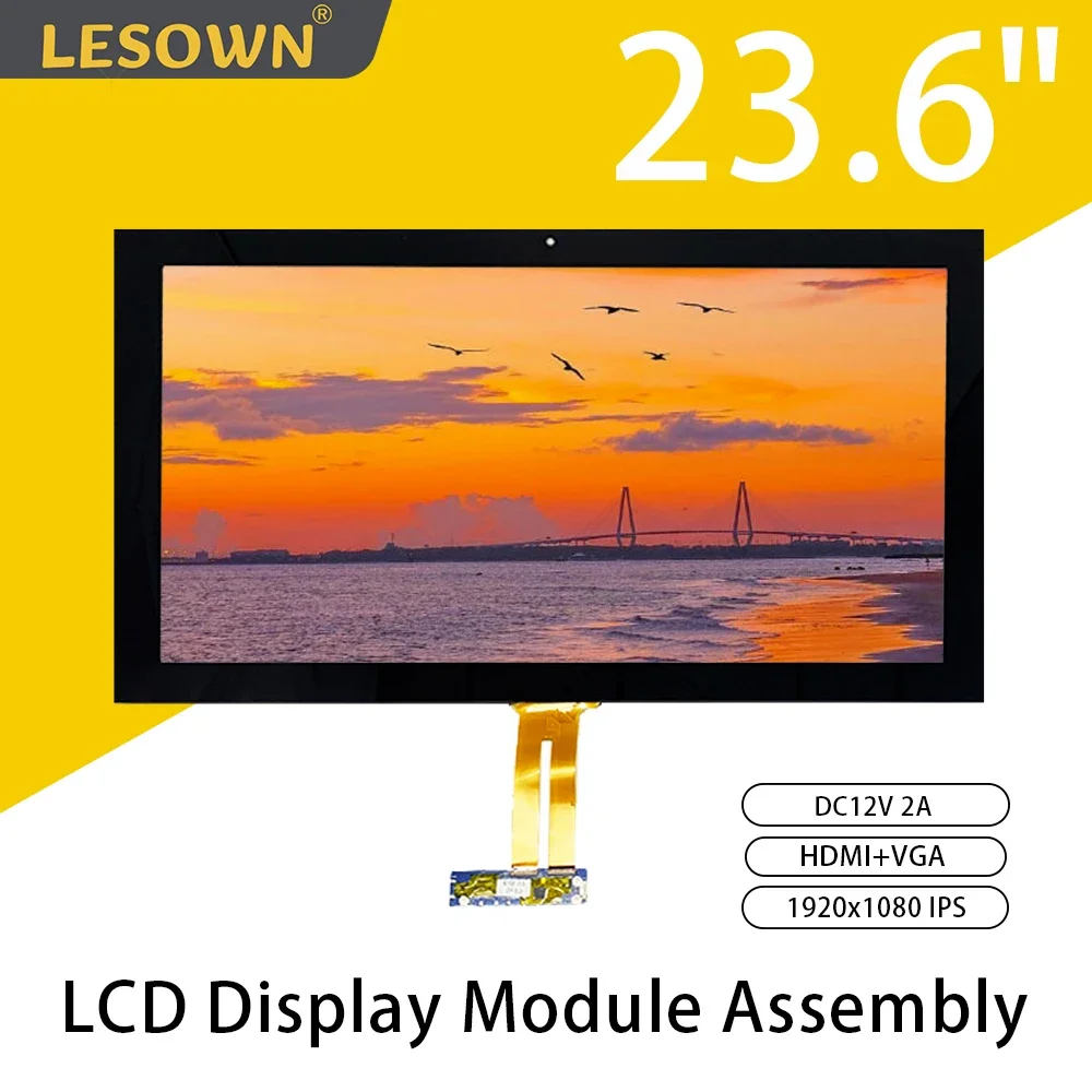 

LESOWN FHD 1920x1080 LCD Panel 23.6 inch HDMI VGA 300Nits 10 Points IPS Touch Wide Screen Display with Driver Board for Computer