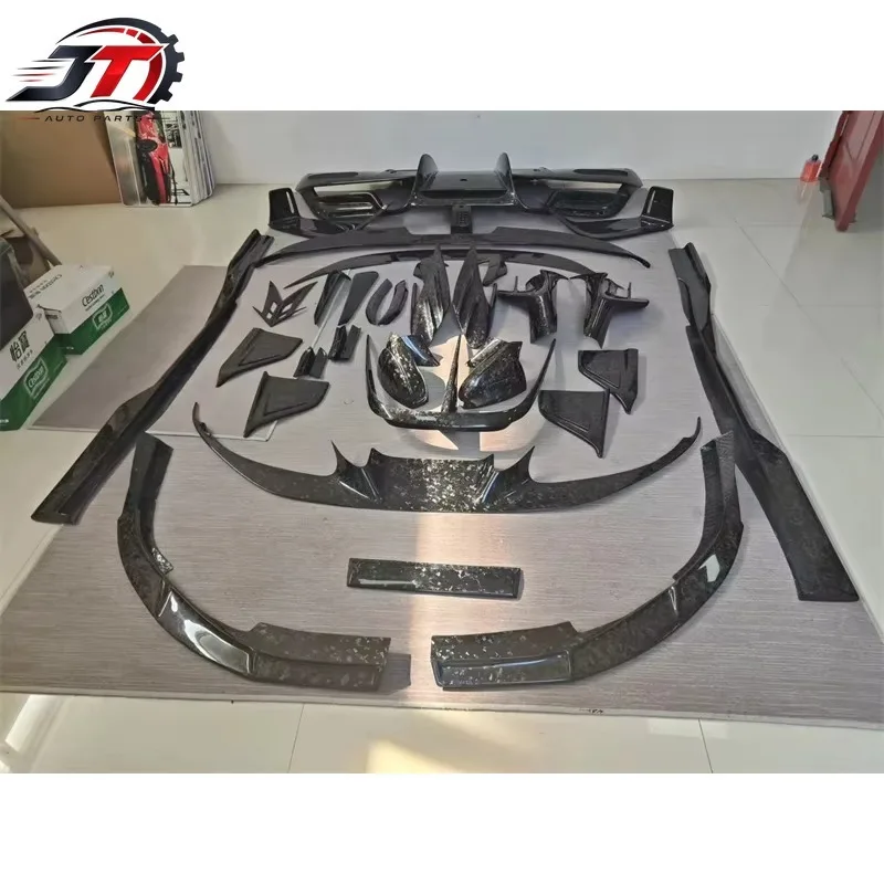 For for ferrari F8 M Style Forged Grain  Carbon Fiber Front Bumper Edge Side Skirts Rear Diffuser Body Decoration Body Kit