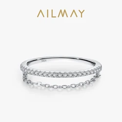 Ailmay Personality 925 Sterling Silver Chain Double Layer Ring For Women New Model Fine Jewelry Wedding Gift