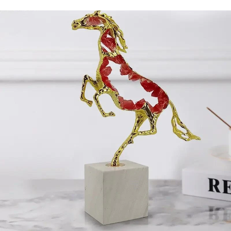 Horse Ornaments Light Luxury Office Metal Crystal Crafts Living Room Entrance Sculpture Home Decoration Art