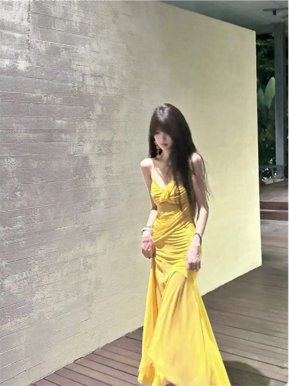 

Сексуальная Yellow Me Net Svel Dr Beach Vaion Sle Юбка трапециевидной формы с высокой талией V-Ne Платье для молодых женщин в их 20-х годов