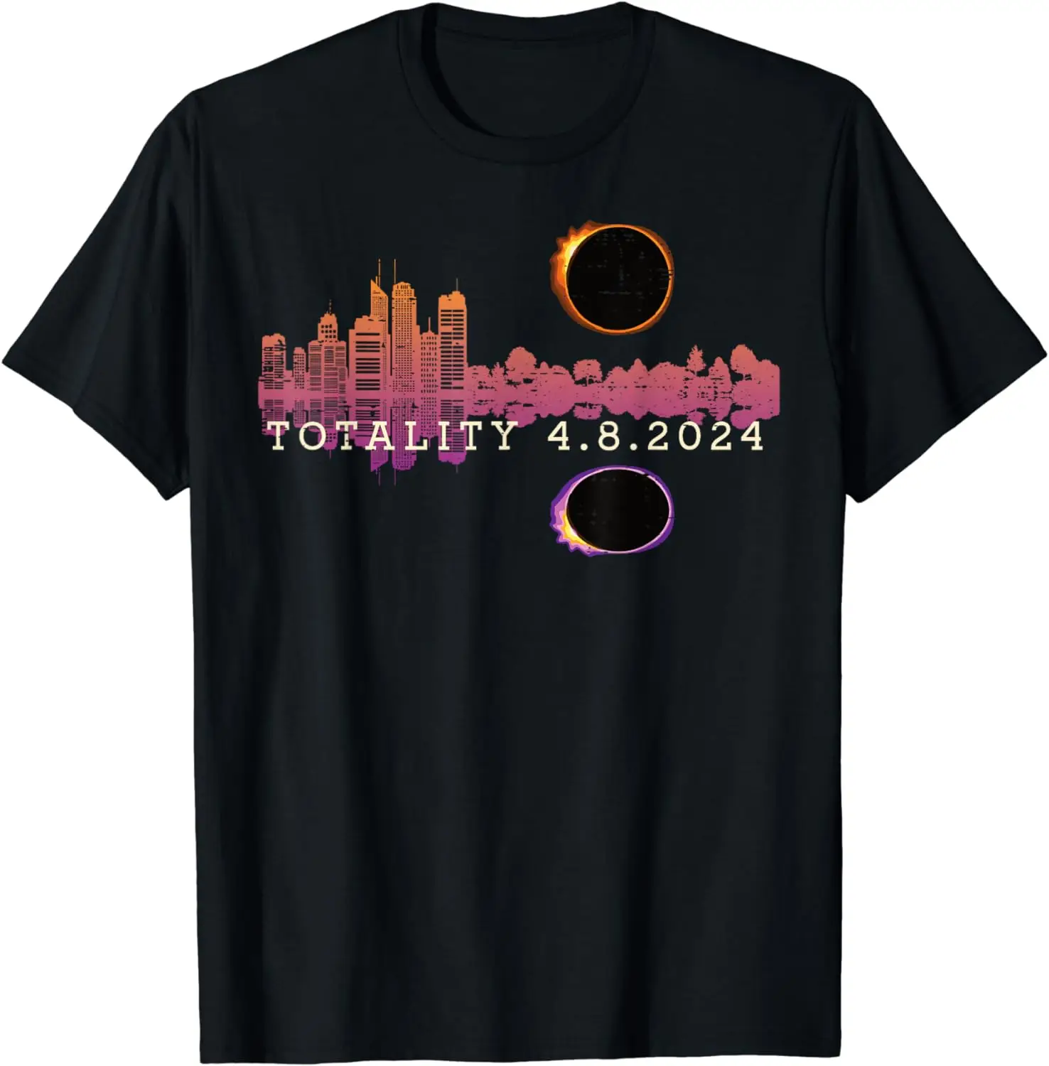 Skyline Solar Eclipse 2024 Totality April 8 Men Women Kids T-Shirt