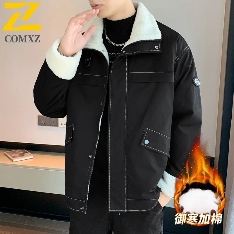 COMXZ Mens Winter Jacket Stand Collar Ski Warm Snow Adventure Cotton Padded Jacket Street Look Windproof Design Padding Coat