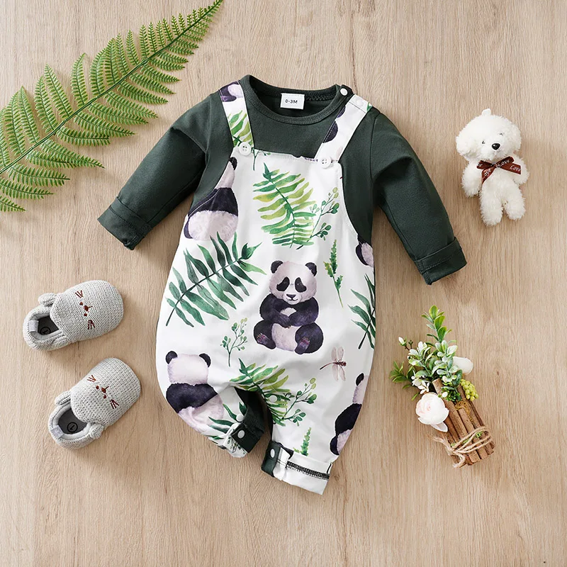 Newborn Clothes Cute Bamboo Panda Print Comfortable And Soft 0-18 Boys And Girls Spring And Autumn Long Sleeved Baby Jumpsuit