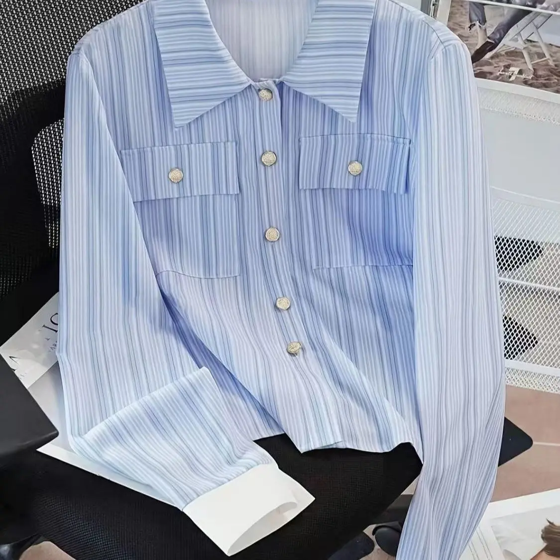 

Long Sleeve Shirts Womens Cotton Lace Design Stand Collar Preppy Style Autumn Romantic Casual Fashion Trendy Comfortable