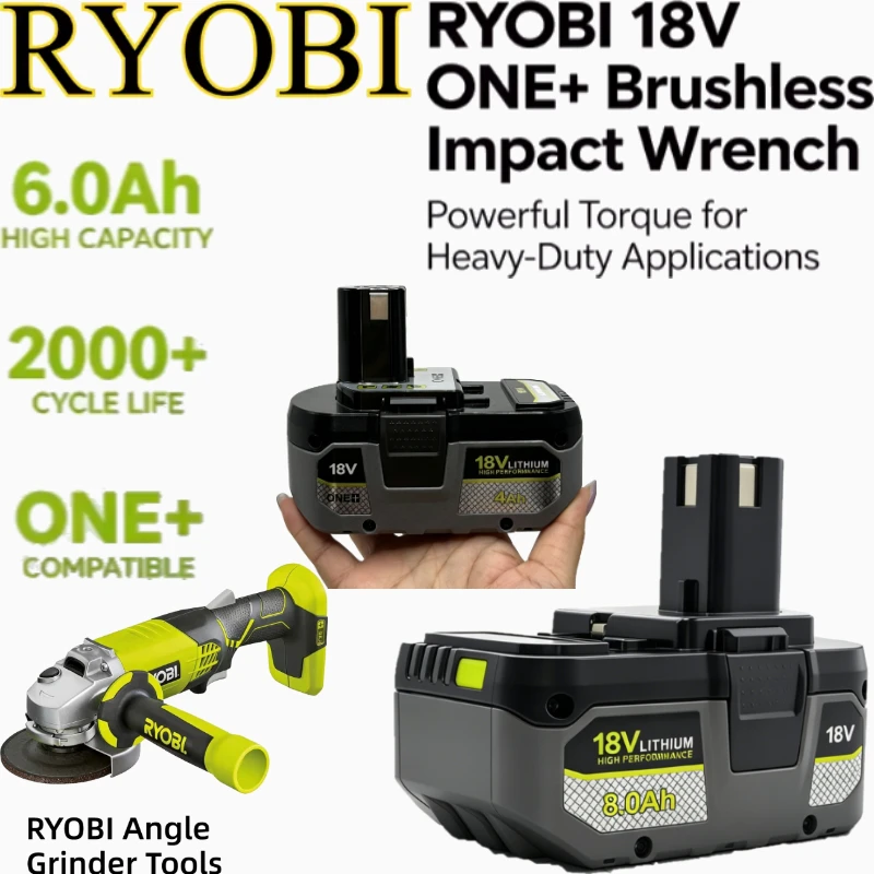 Ryobi Battery 18V 6Ah Low Heat Run Battery P107 P104 Compatible For RYOBI ONE+ Fit Angle Grinder Work Light Construction Tools