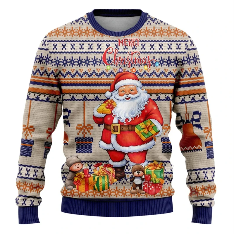 

All Over Print Merry Christmas Santa Claus Graphic Sweatshirt Clothes For Men Casual Crewneck Pullovers Hoodie Couple Sweater
