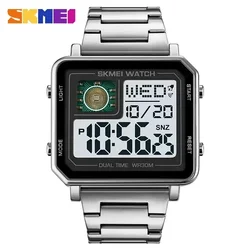 Skmei-relógio digital masculino, eletrônico, à prova d'água, com luz led, quadrado, retângulo, estilo metal, casual, 2033