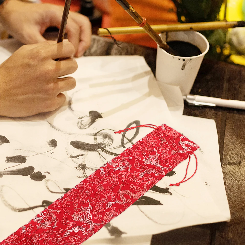 

2pcs Brocade Calligraphy Scroll Storage Bag Thickened Chinese Painting Pouch With Tassel For Artwork Silk Drawstring Pouch Hand