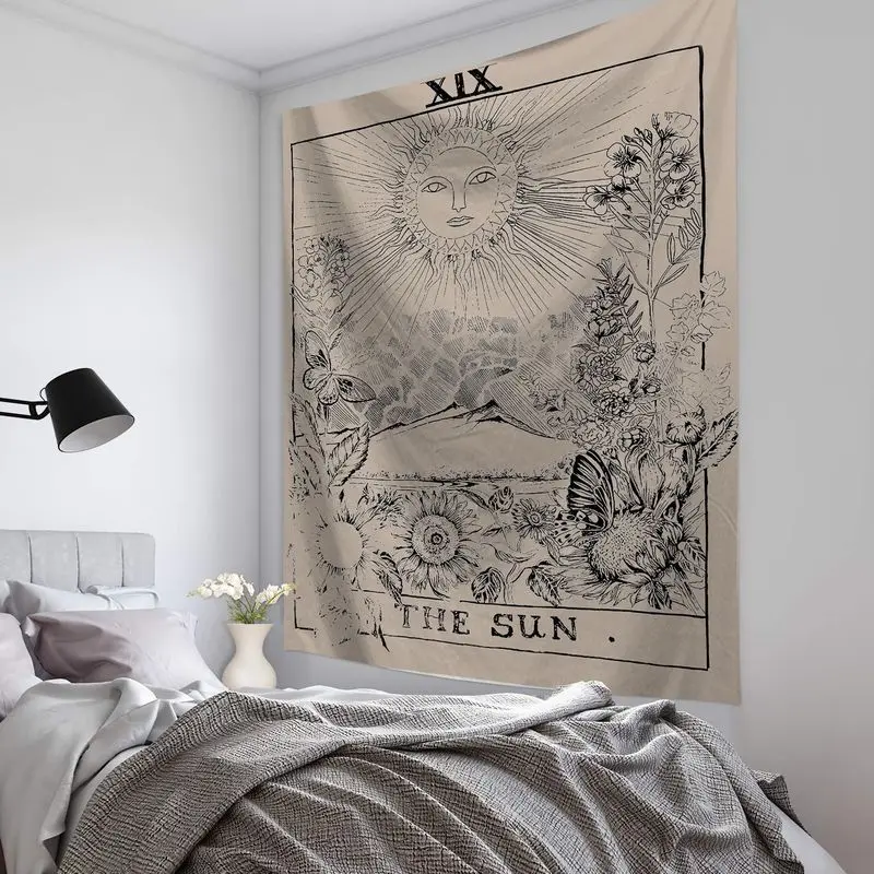 VIKAMA Vintage Tarot Card Tapestry The Sun Lovers Star Devil Witchy Wall Hanging Mystic Dark Aesthetic Dorm Bedroom Home Decor