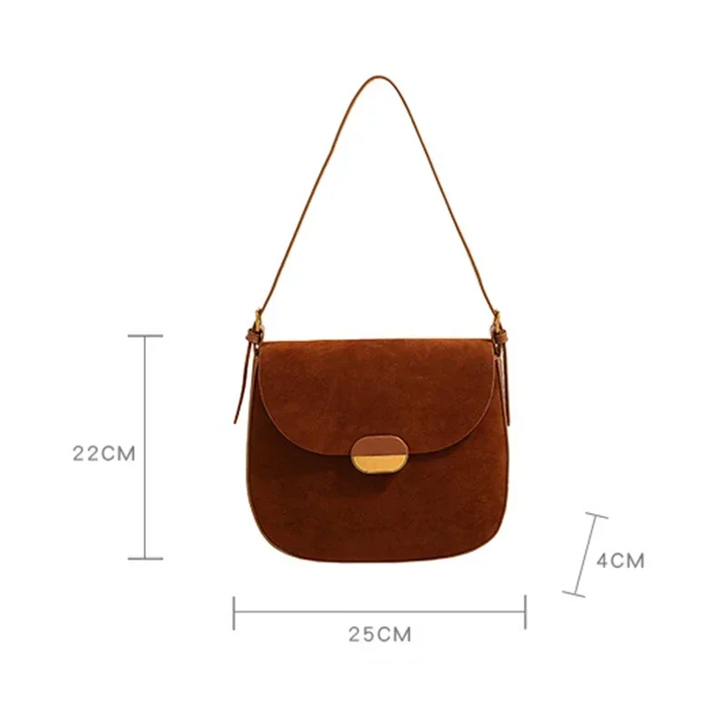 New Style Women Saddle Bag Suede Leather Retro Female Shoulder Bag Fashion Casual Handbag Large Capacity Crossbody Bag
