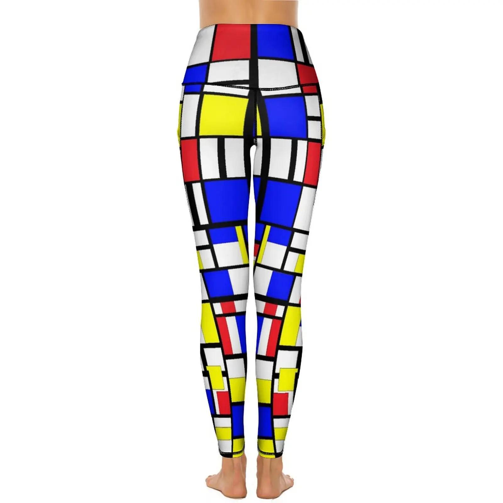 Farb block Kunst Yoga hosen sexy mondrian Stil gedruckt Leggings hohe Taille Workout Leggins weibliche lustige dehnbare Sports trumpf hose