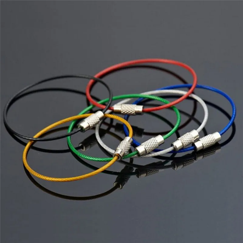 5pcs/Set Stainless Steel 5 Colors Wire Key Rings Key Cable Ring Rope Rubber Tubing Screw Locking Stainless Steel Wire Keychain