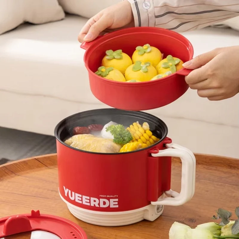 1pc 220V Electric Cooker with Steamer Home Dorm Mini 1.5L Non-Stick Portable Multifunctional Pot for Noodles Soup Porridge