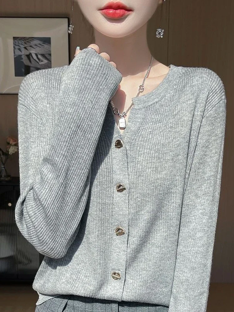 Feminino o pescoço versátil camisola feminina outono inverno 2025 novo único breasted malha cardigan senhoras cor sólida camisola casacos