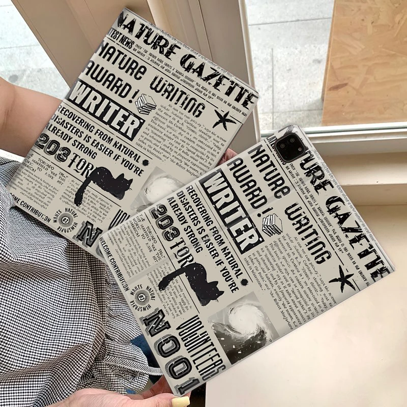 Newspaper Kitten Book/trifoldsPAD CASE For iPad pro 10/11/2020/7th /8th /Air 3rd/Air 4th/9th gen/Air 5th Gen 2022/Air 11