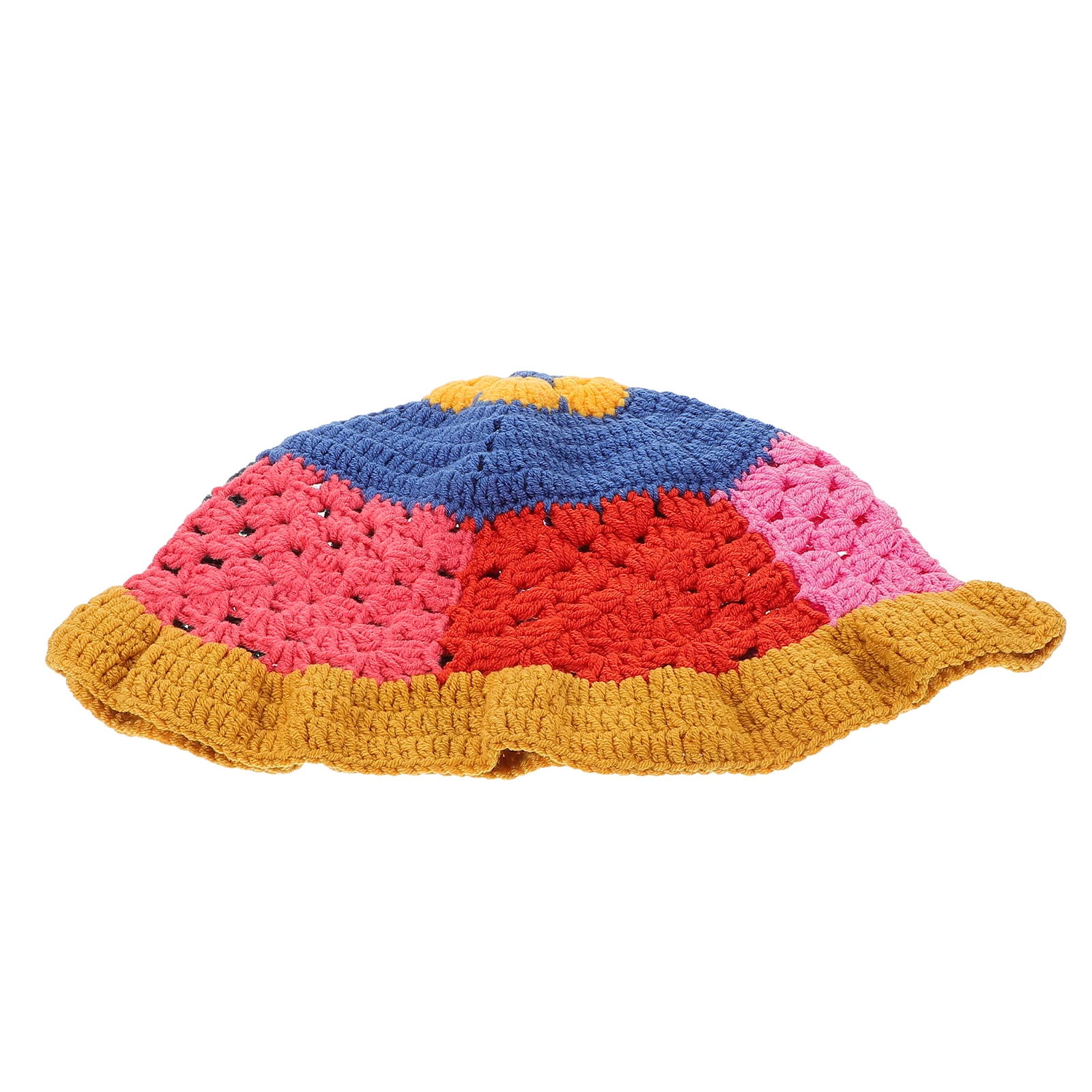 

Retro Hollow Flower Knit Bucket Hat Vintage Beanie for Women Yarn Boho Handmade Berets Floral Cap Autumn Winter Warm Japanese