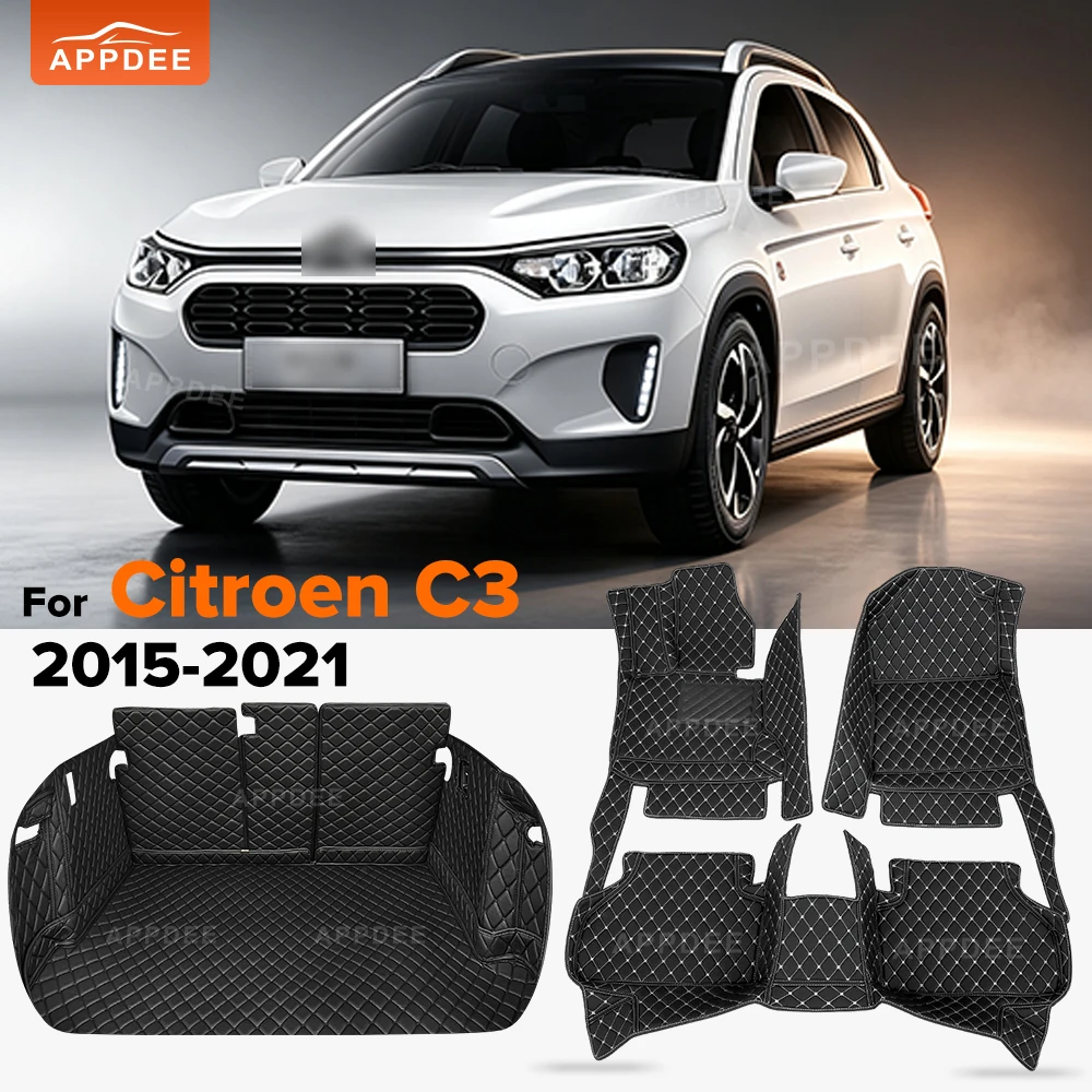 All Weather Custom Leather For Citroen C3 (5-Seat) 2015-2021 Car Floor Mat Cargo Liner Trunk Mat Car Interior Accessories