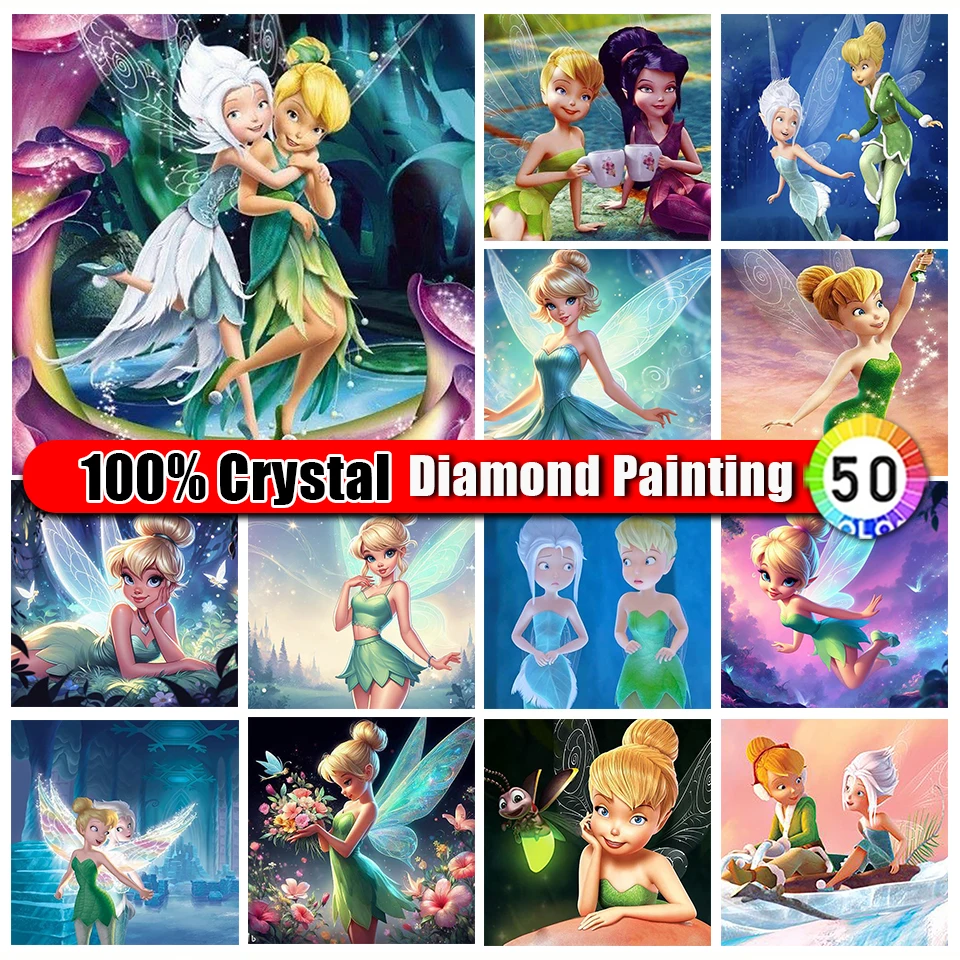 

Picture Size 100% Crystal Diamond Painting Disney Tinker Bell Diy Diamond Embroidery Mosaic Rhinestone Art Home Decor New 2024