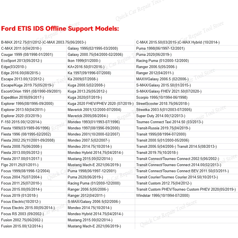 ForFord ETIS IDS الخدمة غير المتصلة بالإنترنت أبحاث إصدار VMware مع VIN والإصلاحات الميكانيكية وظيفية بالكامل