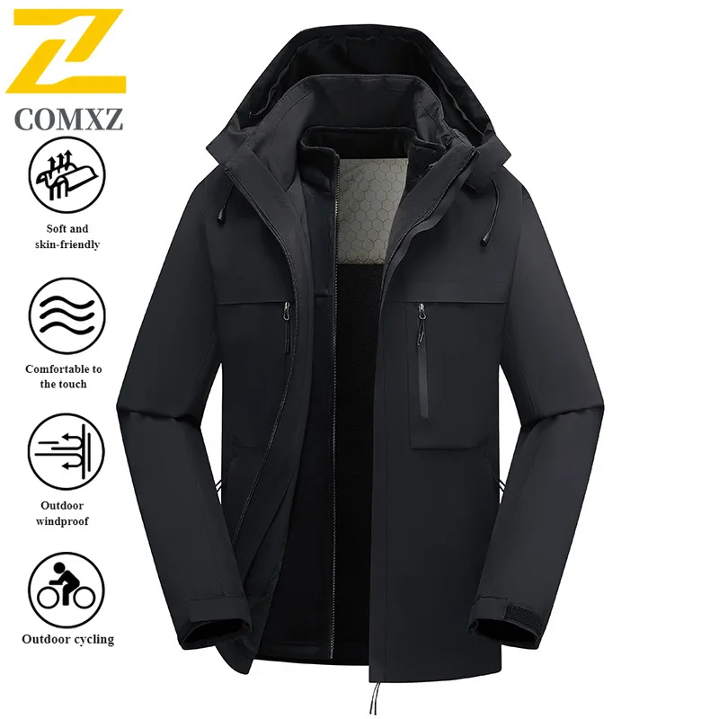 

Men's 3-in-1 Detachable Windbreaker Waterproof with Fleece Liner Outdoor Hiking Coat Winter Thermal Ski Wear Sports Jacket 2025