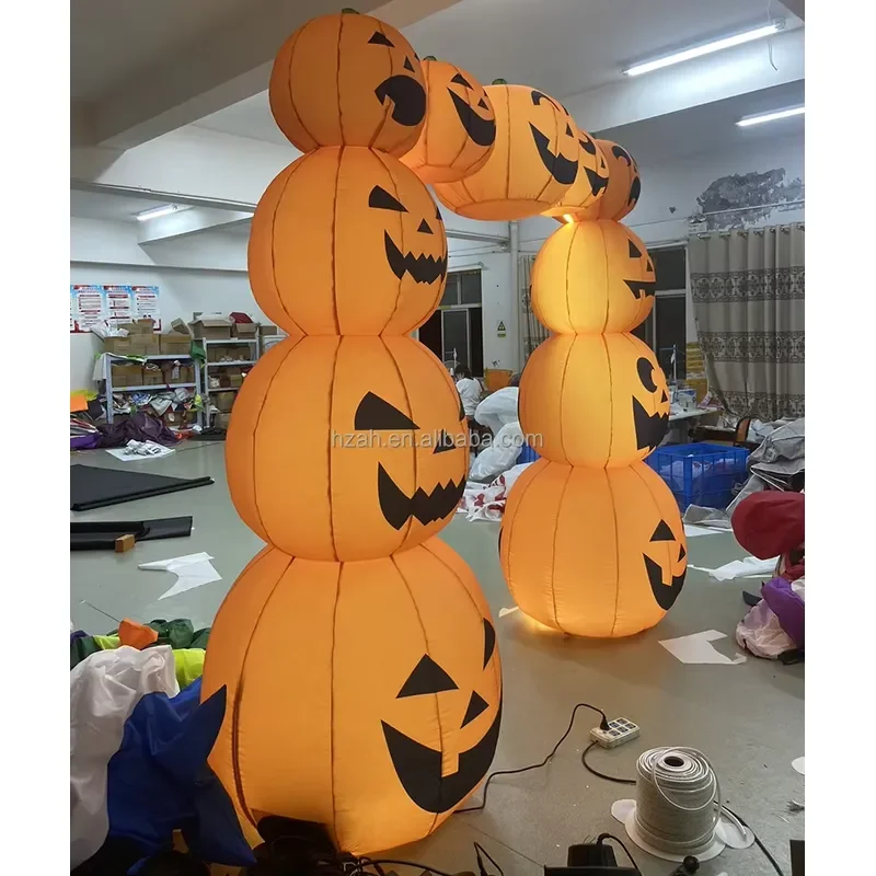 Led Light Halloween Inflatable Ghost Pumpkin Arch Decoration Giant Inflatable Pumpkin Arch Balloon for Event Entrance