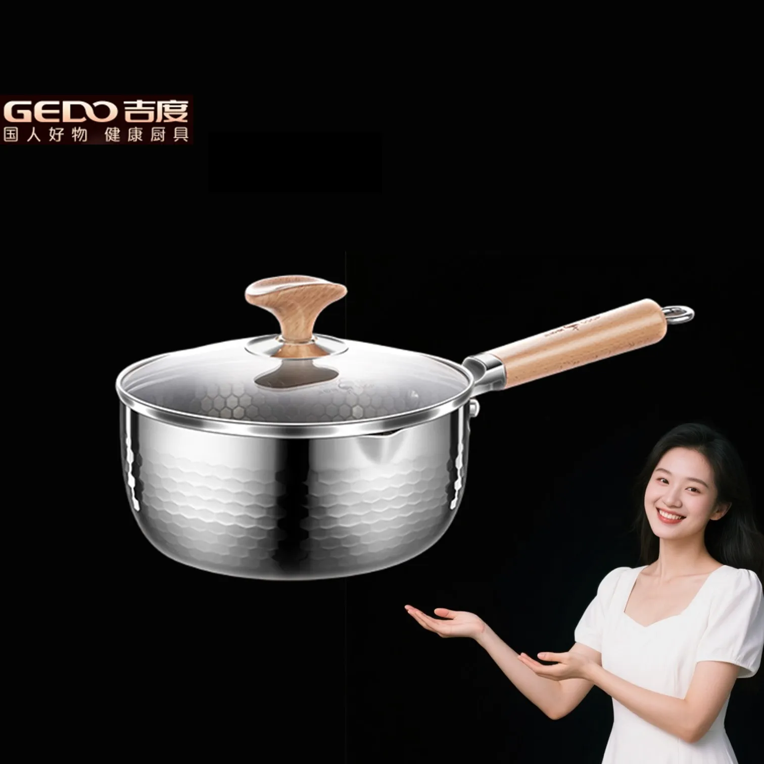 

GEDO 99.9% Anti-Bacterial Yukihira Pot LFGB Certification 316L Stainless Steel Japanese Light-Weight Milk Pot for Stewing