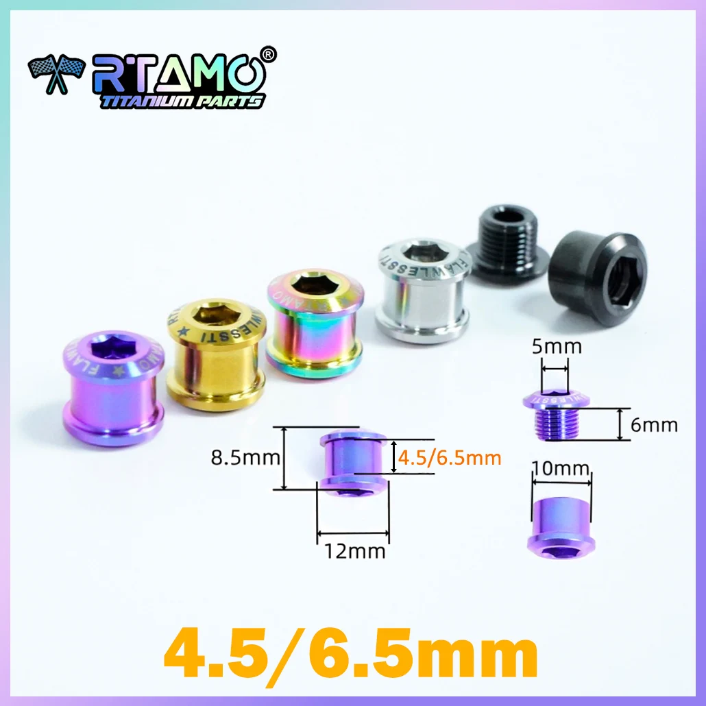 RTAMO 4pcs Gr5 Titanium Chainring Bolts 4.5/6.5mm Crank Chain Ring Screw For MTB BMX Road Bike SingleChainwheel Bolt