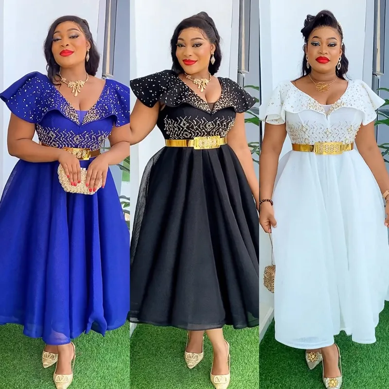 

2025 New African Plus-size Women Sequin Dress Elegant Evening Gown Dashiki Ankara Outfits Fashion Oversize Africa Clothes