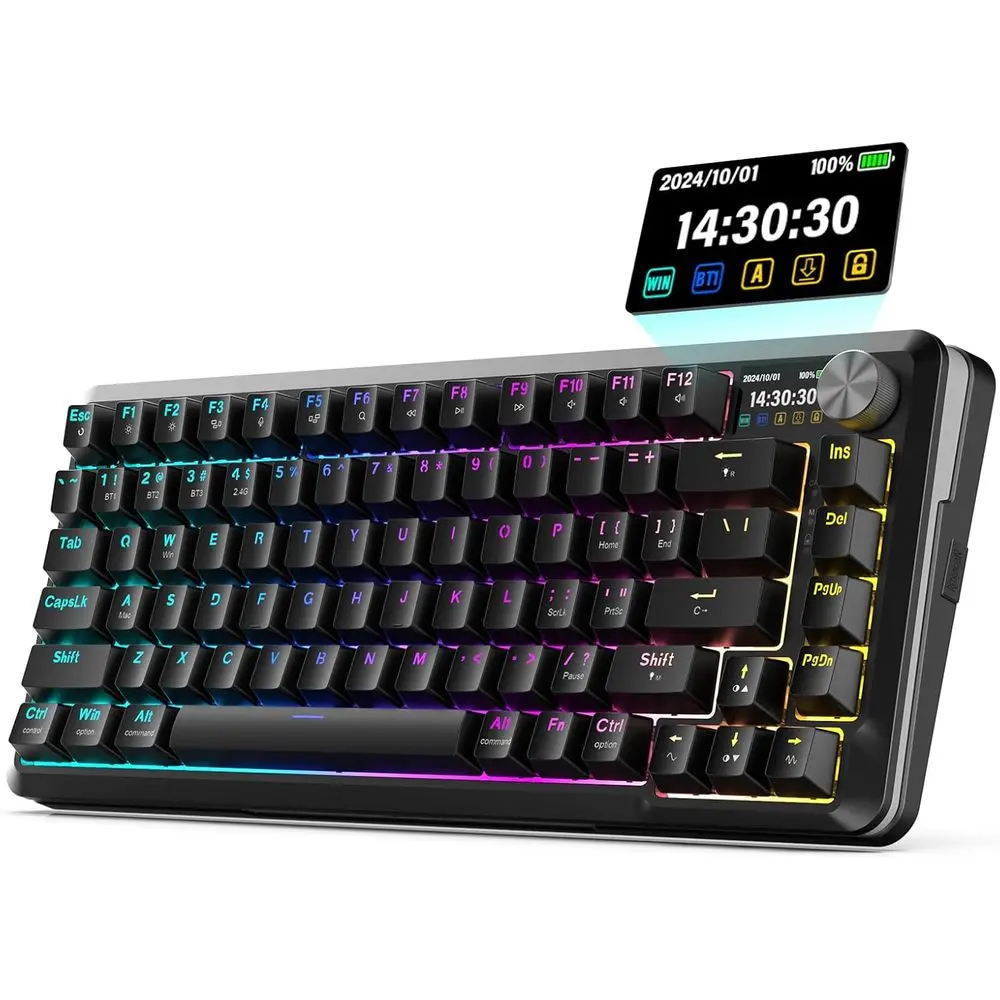 

Wireless Mechanical Keyboard with Silver Switches, Volume Control, RGB Backlight, Hot-swappable, 4000mAh Battery, Bluetooth/2.4G