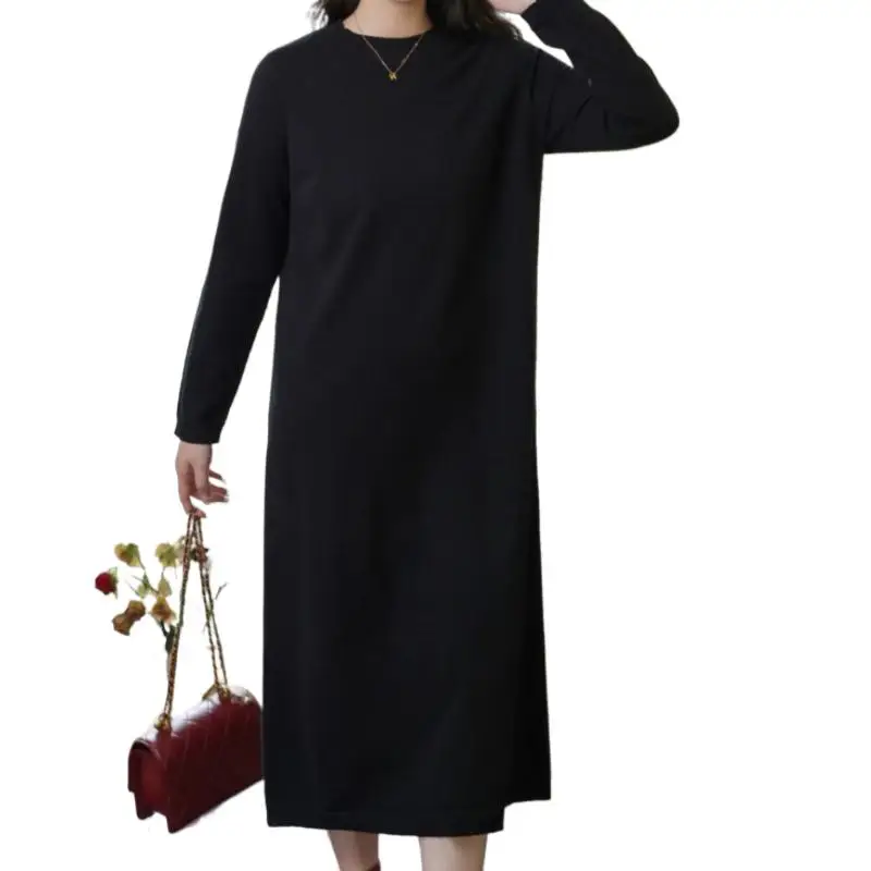 Spring Autumn Long Sleeve Sweater Dress Women Korean Chic Black Knitted Ladies Dresses Vestidos