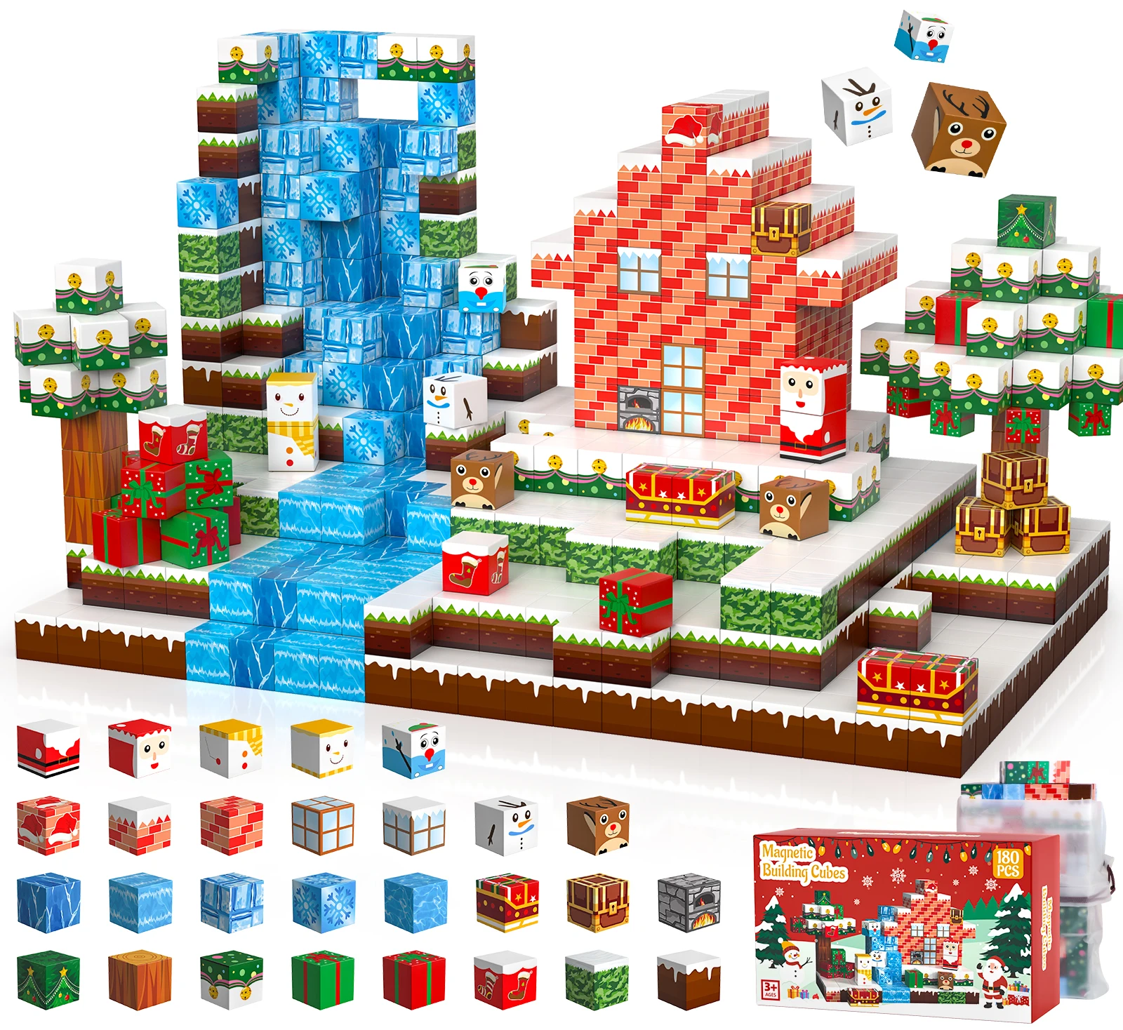

KAVOWORLD 3D Christmas Gifts STEM Magnetic Building Blocks 180PCS Magnetic Cubes Set for Kids Parent-Child Interactive Play Toys
