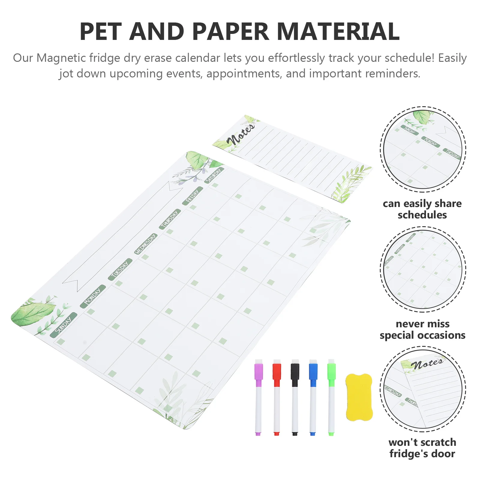 

1Set Magnetic Dry Erase Board for Refrigerator Pet Material Monthly Schedule Reminder Message Planner Calendar