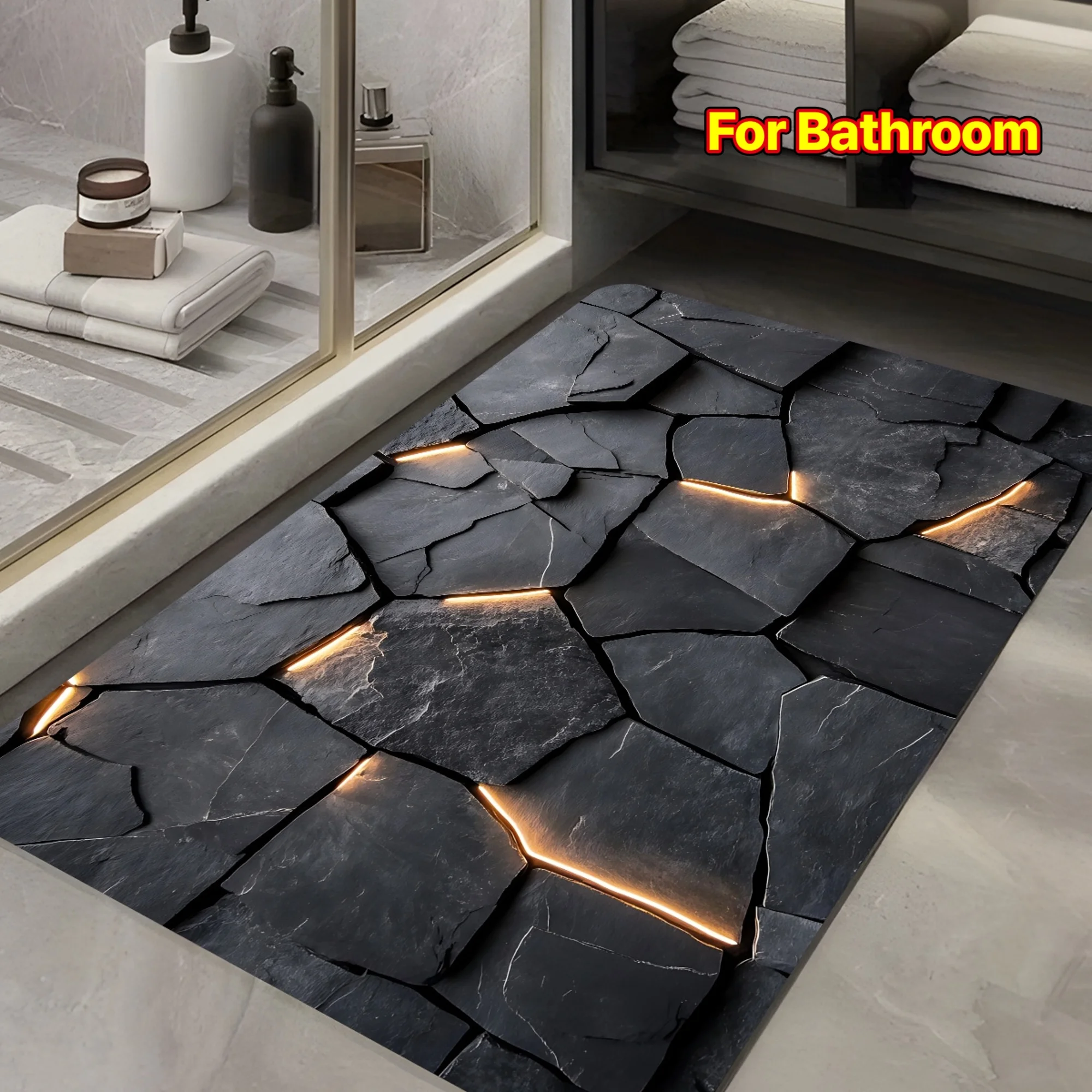 Schwarz-goldenes Crackle-Muster für den Innen- und Außenbereich – rutschfester Teppich für Eingangsbereich, Küche, Wohnzimmer, Terrasse, Café, Bar, ideales Geschenk