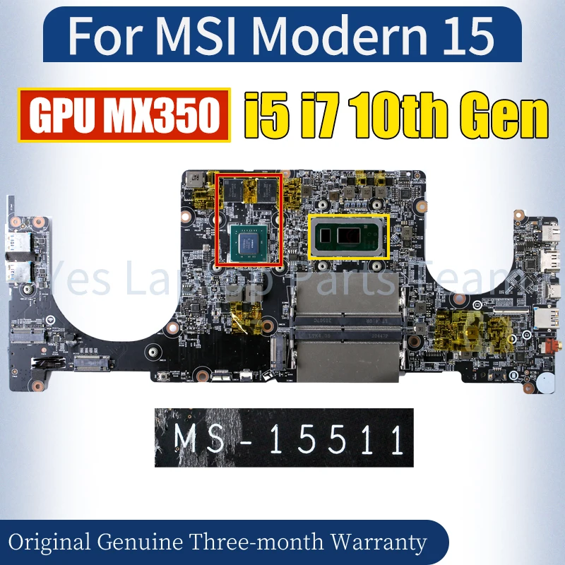 MS-15511 For MSI Modern 15 Laptop Mainboard i5 i710th Gen MX350 100％ Tested Notebook Motherboard