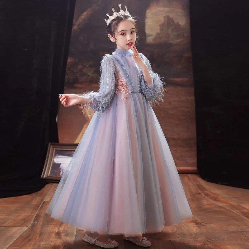 Winter Kids Birthday Party Wear Dresses for Girls First Communion 3 To 6 12 Year Formal Child Luxury Gowns Thick Warm Long Dress