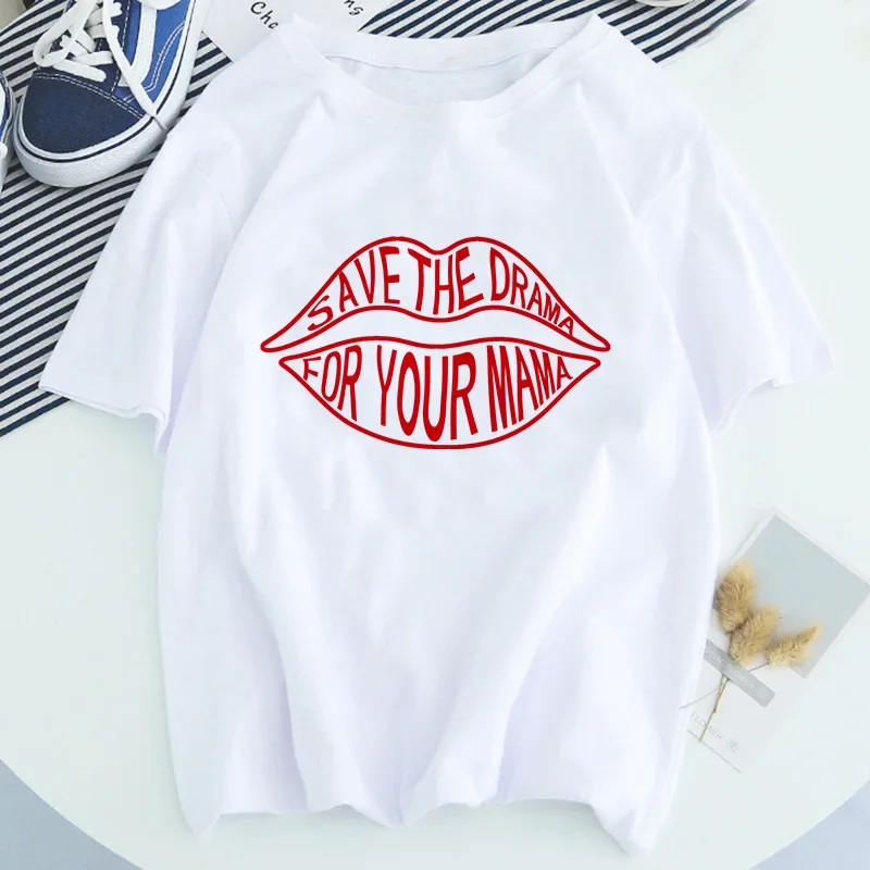 Women's T-shirt Graphic  aesthetic Kawaii streetwear Harajuku Tee SAVE THE DRAMA FOR YOUR MAMA Letter Mouth Summer Newest