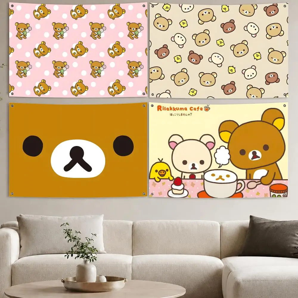 Cute Cartoon R-Rilakkuma Classic Flags Aesthetic Wall Tapestry Printed Wall Hanging Living Room Party Outdoor Decor
