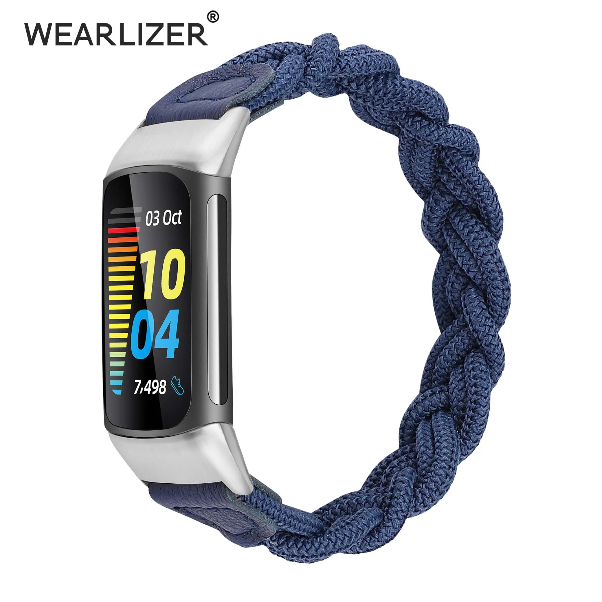 Wearlizer Braided Nylon Watch Strap for Fitbit Charge 5 Band Elastic Woven Band for Fitbit Charge 5 Women Slim Stretchable Bands