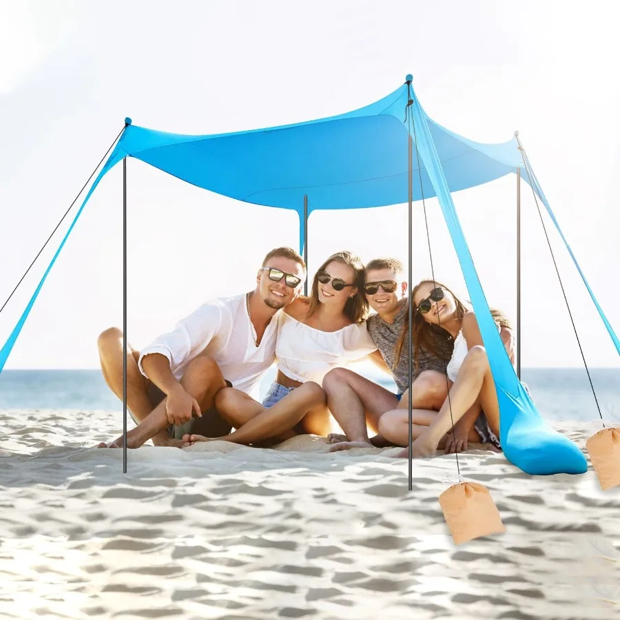 

Beach Canopy Tent 10x10ft Sun Shelter Family Beach Tent Outdoor Shade UPF50+ with Sandbag Foldable Poles Carry Bag for Camping