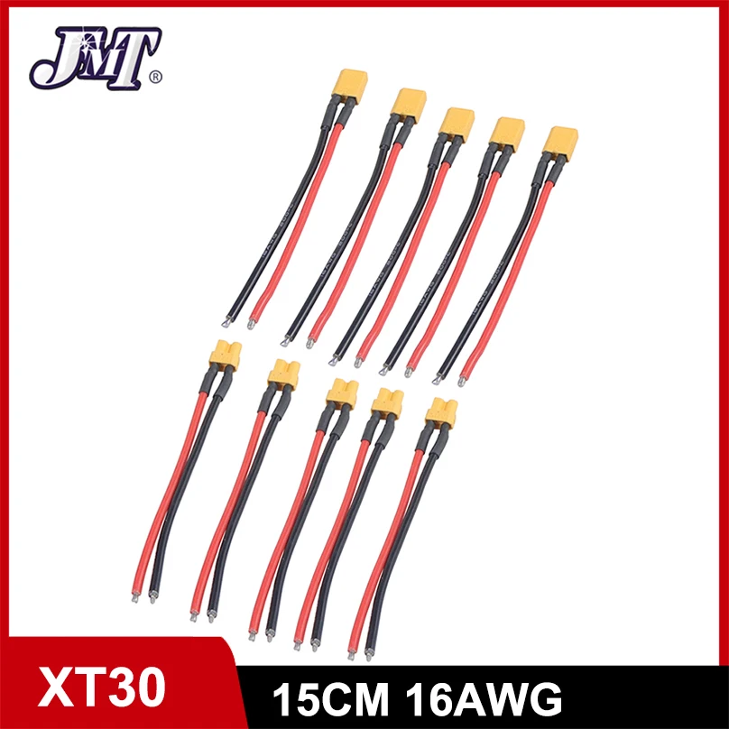 

10 шт./лот JMT 15 см 16AWG силиконовый провод XT30 разъем адаптер мужской/гнездовой кабель для RC FPV квадрокоптера гоночный дрон