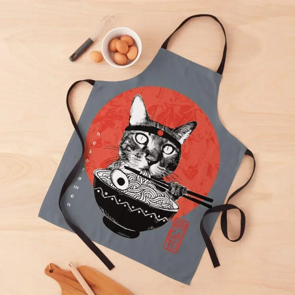 

Neko Ramen - Arigato, grey background Apron Cooking Kitchen accessories Cute Kitchen Accessories Women's Dresses Apron