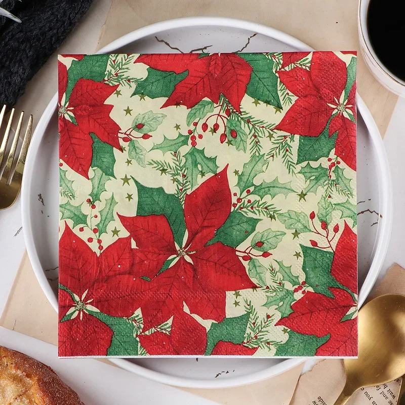 20pcs/Pac 33*33cm 2-Ply Christmas Flower Party Wood Pulp Paper Disposable Paper Placemats Butterfly Bart Paper Wholesale Cheap